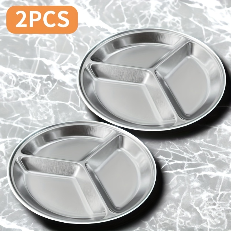 

2pcs, Stainless Steel Divided Plates, Multi-section Serving Platter Set, Portion Control Dishes For Bbq, , Sauces, Ideal For Restaurants, Home, Parties, Cafeteria, Outdoor Use