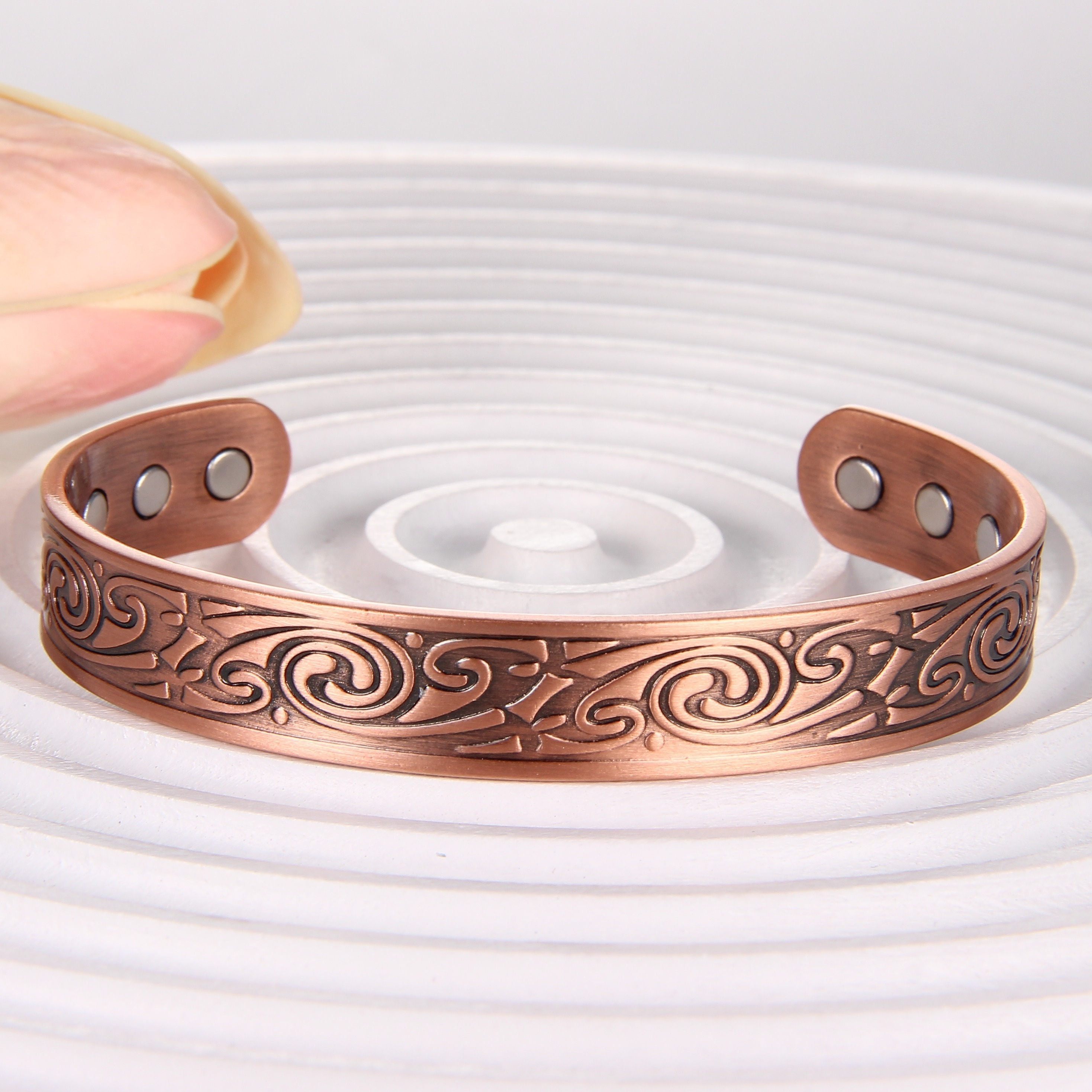

1pc 99.99% Pure Copper Bracelet For Men, Viking Design Magnetic Bracelet Cuff Bangle With 3500 Gauss Magnets, Adjustable Magnetic Bracelet Cuff Jewelry Valentine's Day Gift For Husband