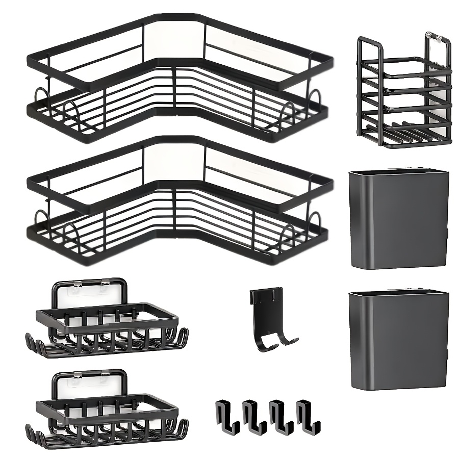 TEMU Heavy Duty Non-drilling Shower Storage Rack, 8pcs Adhesive Bathroom Storage Rack, With Large Wall-mounted Storage Rack, Suitable For Bathrooms,