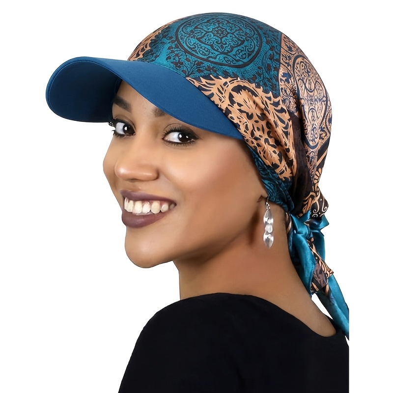 Paisley Brim Headscarf Hat, Outdoor Sun Hat, Tie-strap Duckbill Square Scarf Sun Hat