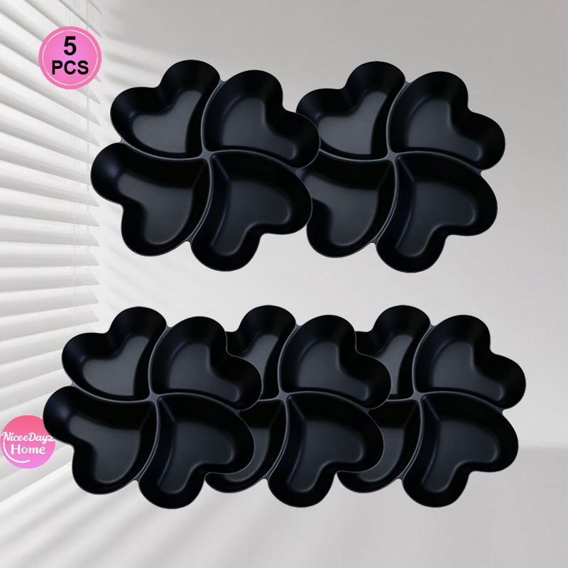 5pcs Heart-shaped 4-section Serving Tray - Plastic Dividers Suitable For Parties, Weddings, Snack Organizer Plate For Candy, Fruits, Nuts, Dips - Portable Dessert Platter