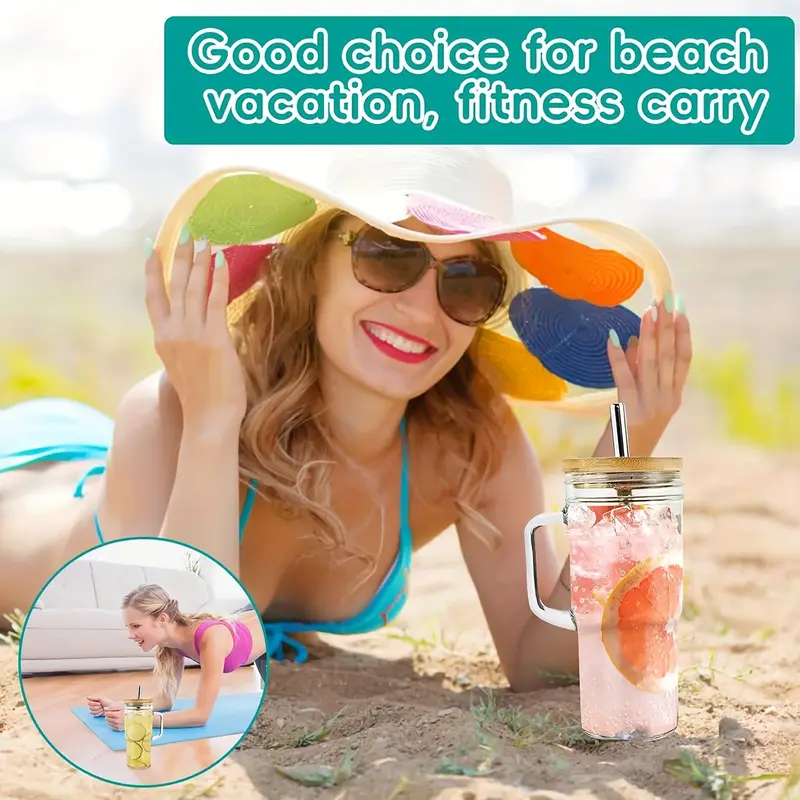 2 4pcs thickened large capacity glass cup with lid straw handle wide mouth drinking cup fitness sports cup coffee cup glass housewarming gift cup with lid and straw reusable glassware modern drinkware set sleek glass cup premium drinkware sturdy construction multipurpose cup handle cup gift home baristas Product details 3