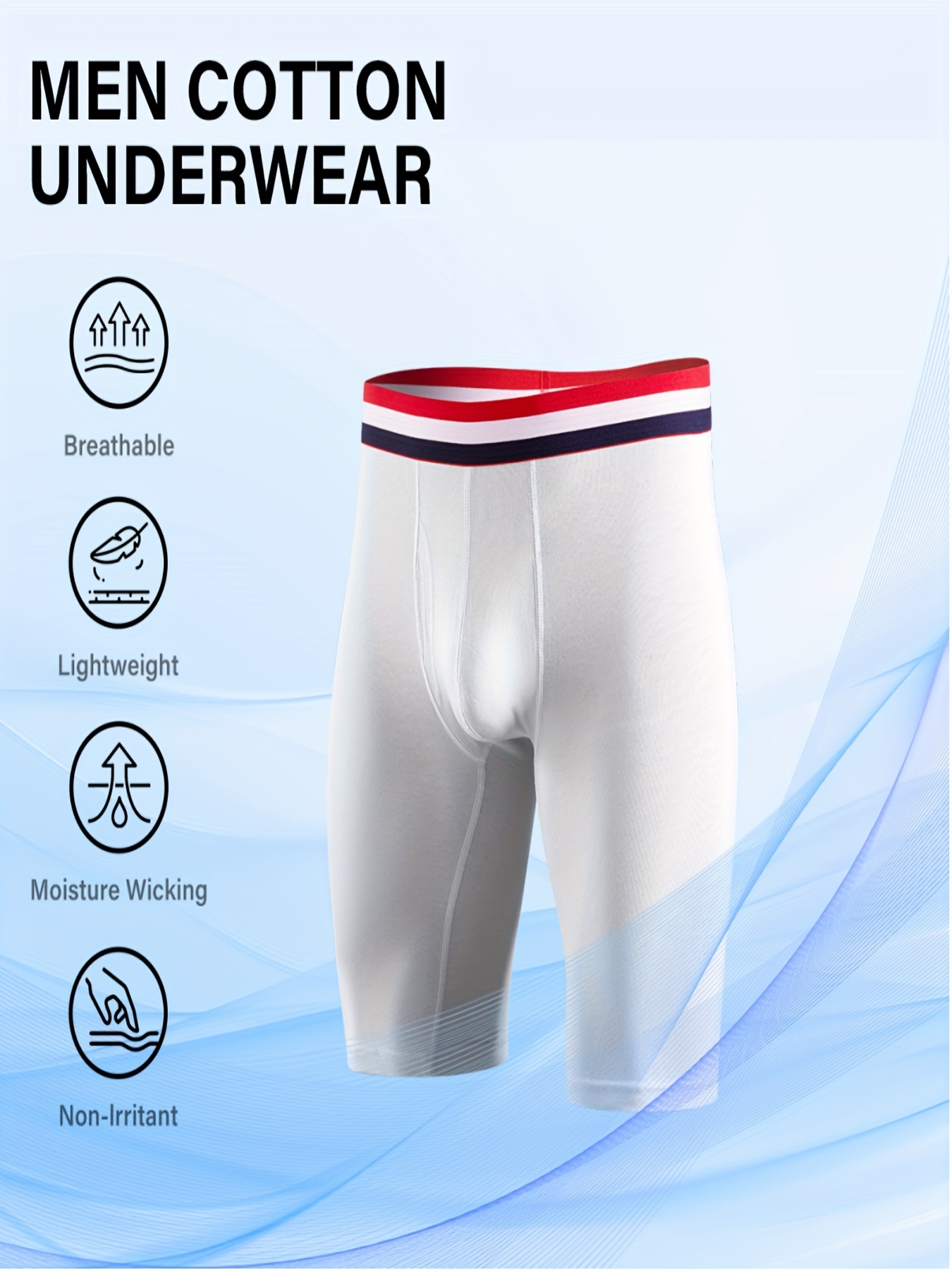 4pcs Men's Long Leg Cotton Underwear Total Support Pouch Boxer Briefs with Open Fly Pouch, Men's Cycling Sports Wear Bottoms, Moisture Wicking & Breathable Slimming Shapewear Body Shape for Men - Image 8