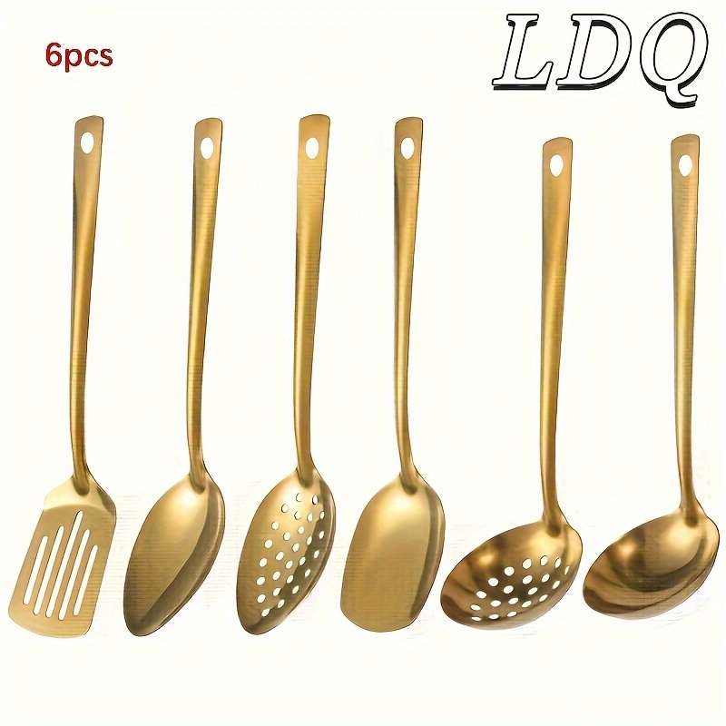 

Ldq 6-piece Luxury Stainless Steel Cutlery Set - Golden, Black & Silvery Shades With Mirror Finish, Multifunctional Spoon Set For Buffets, Restaurants, Banquets & Gatherings