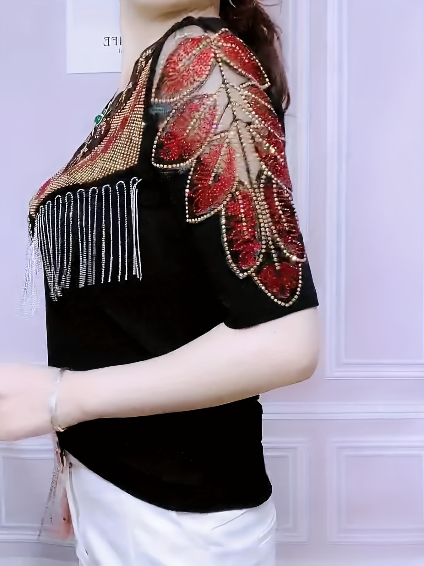 camiseta cuello detalles piedras brillantes Temu El Salvador