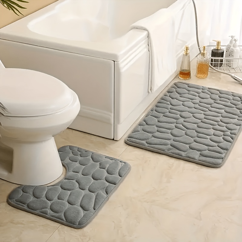 TEMU 2pcs Luxury Memory Foam Bathroom Anti-slip Mat Set, Soft Polyester Foam Coral Plush, Slow Rebound, Quick-drying And Absorbent