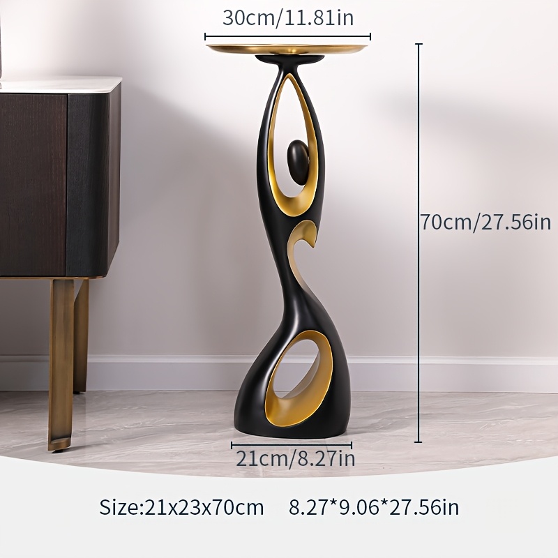  . moderne abstrakte harz-bodenstatue mit tablett - schwarz & goldenes minimalistisches design für wohnzimmer, eingangsbereich oder tv-ständer dekor, minimalistische heimdekoration, elegante akzentdeko, anspruchsvolle handwerkskunst