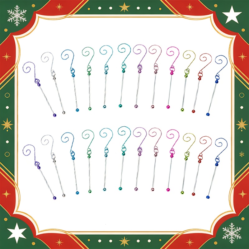 TEMU [christmas Beadable Creative Hooks], 24pcs Multi Color Metal Ornament Hooks With & Green, Ideal For Christmas Tree Decorations And Holiday Party