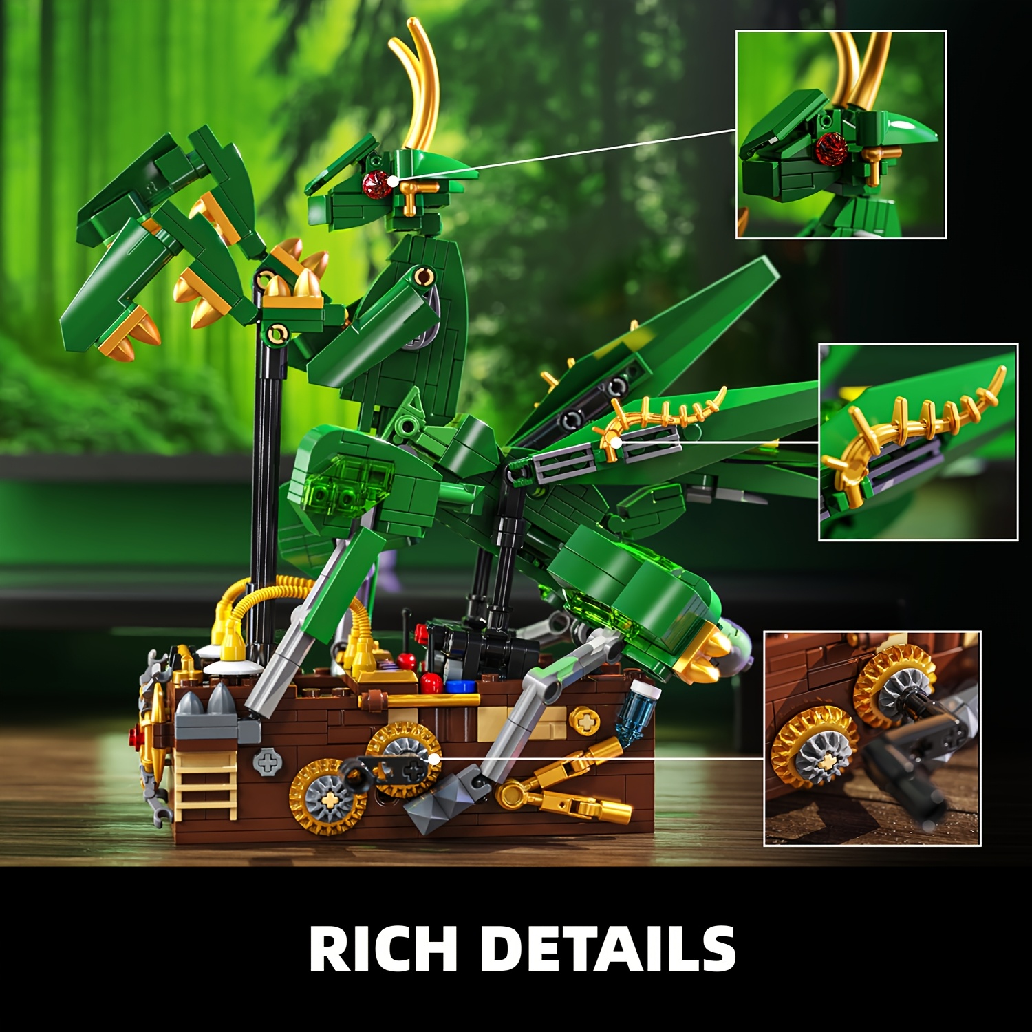 613pcs Green Mantis Building Block Toy Assembly Model Set