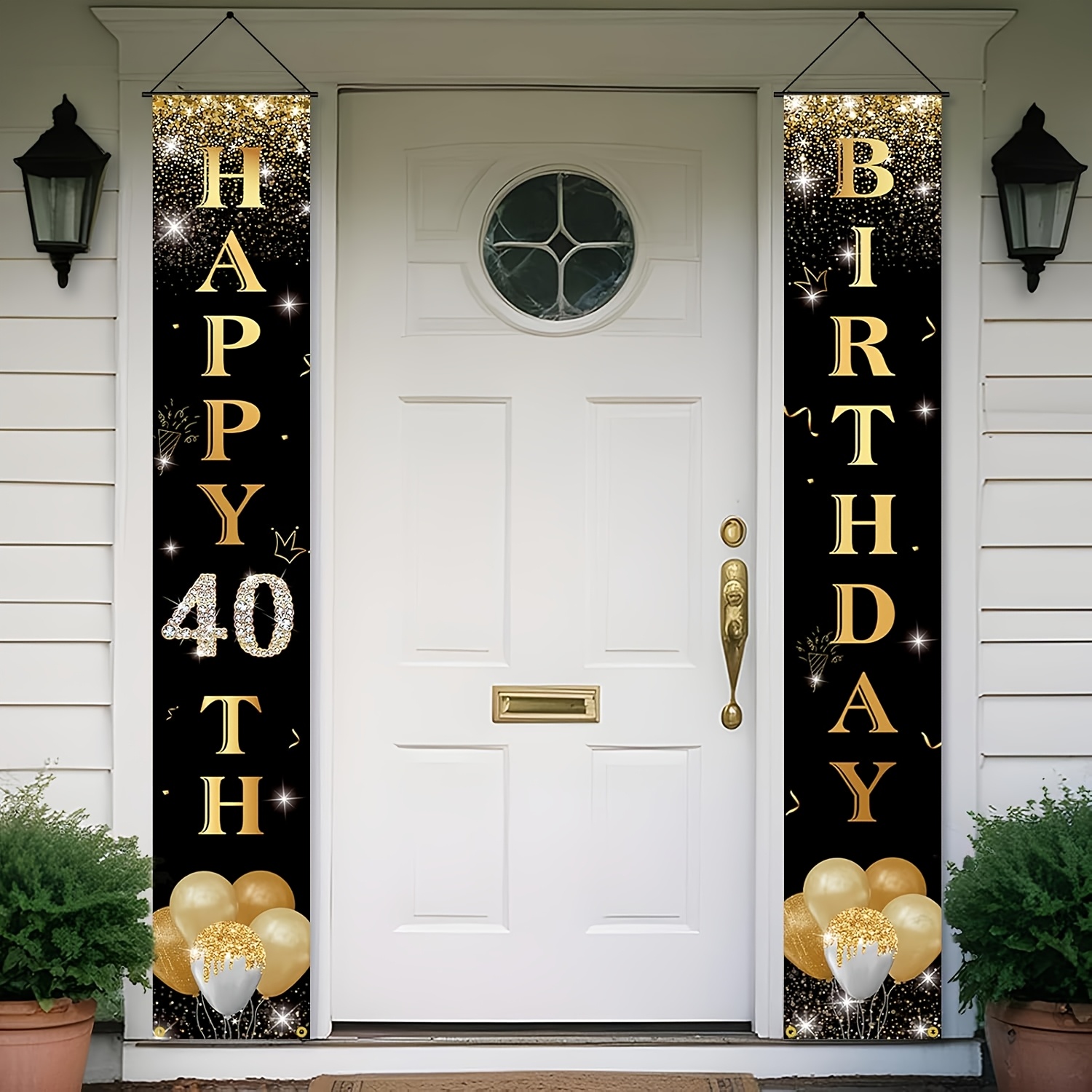 

2d Door Banner, 2pcs Elegant 40th Birthday Door Banners For - Chic Black & Golden Happy 40th Birthday Yard Signs, Oxford Fabric, 71x12 Inches, Outdoor Celebrations, Birthday Decorations