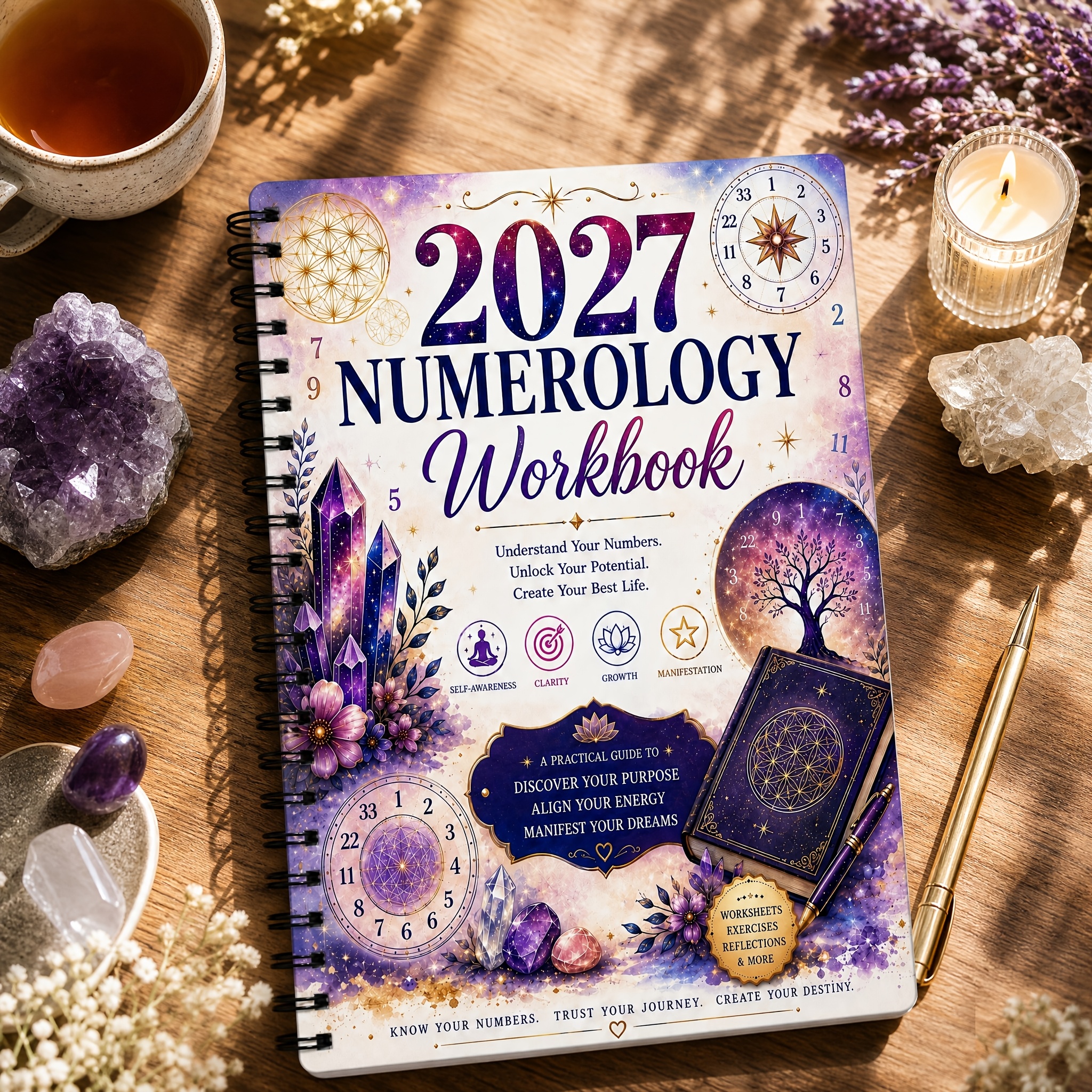 TEMU 1 Book 2027 Practice Notebook - Spiral-bound Number Journal Suitable For Metaphysical Study, Goal Tracking & Self-reflection With Worksheets,