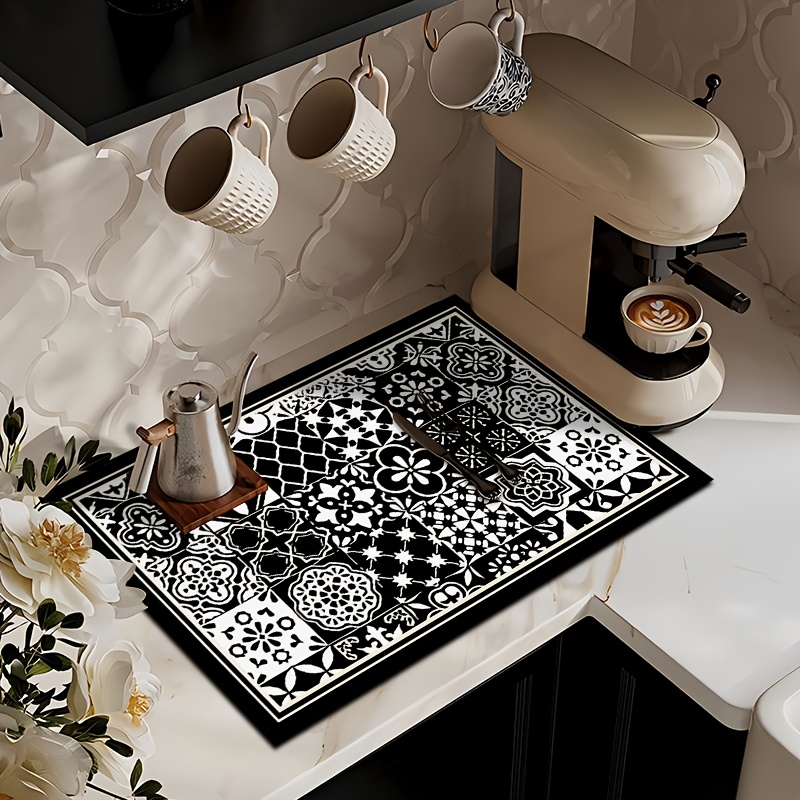 TEMU 1pc Bohemian Style Printed Dish Drying Mat, Drain Mat, Bar Mat For Bowls And Plates, Coffee Maker Mat, Microwave Mat, Table Mat, Tea Table Mat,