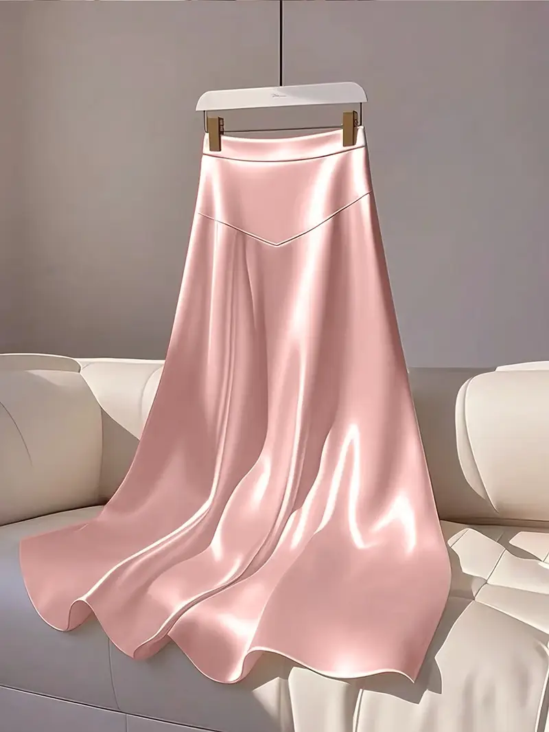 Women'S Elegant High-Waist Solid Color A-Line Skirt