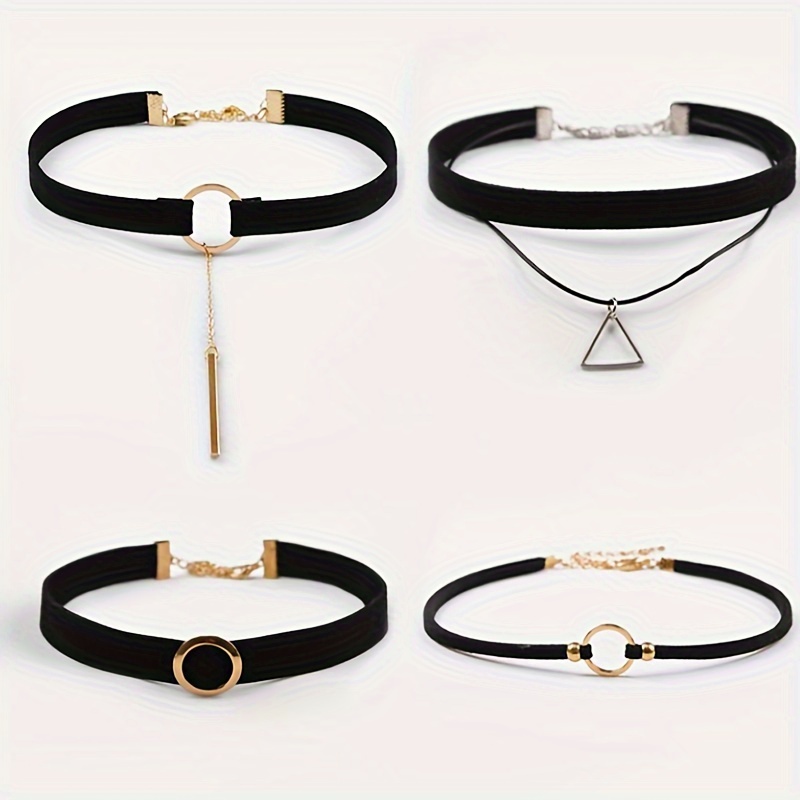 

4pcs/set Personality Fashion Black Collarbone Chain Short Necklace Female Neck Chain Simple Necklace Choker