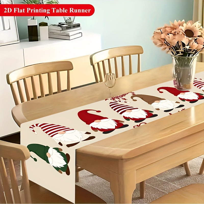 TEMU 1pc Zookoo Christmas Gnome Table Runner With Red Striped Elf Dwarf - Suitable For Home Kitchen Dining Table Decor, Xmas Party Decoration, Flat