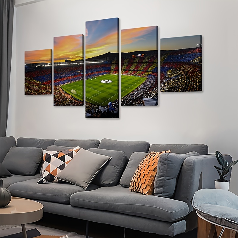 5pcs artistic football stadium canvas wall art set sports themed ink print on canvas pine wood frame versatile indoor outdoor decor for home office living room bedroom dining room dorm 0