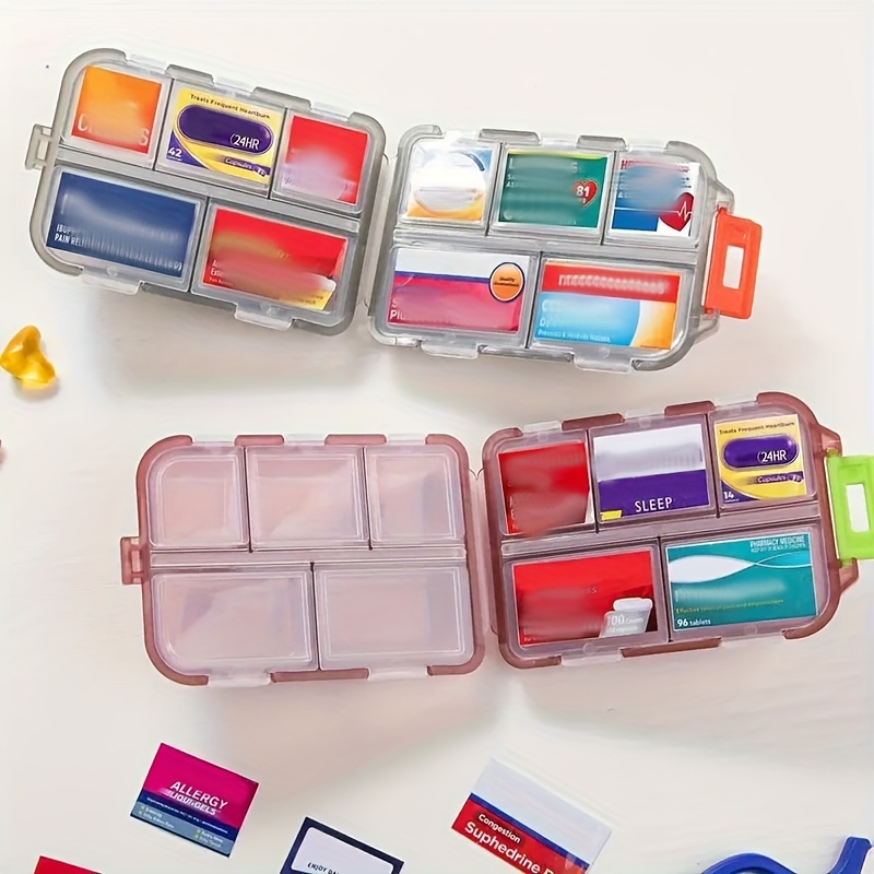 

10-compartment Travel Pill Organizer With 147 Medicine Stickers - Lightweight, Durable & Compact, Perfect Portable Pill Case For Hassle-free On-the-go Storage And Medication Management