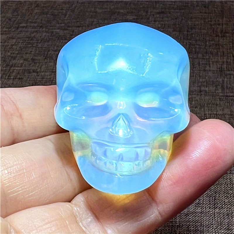 

1pc Funaya Hand- Natural Opal Skull - Iridescent Blue Quartz , Ideal For Halloween, Christmas & Birthday Gifts, Skull Home Decor