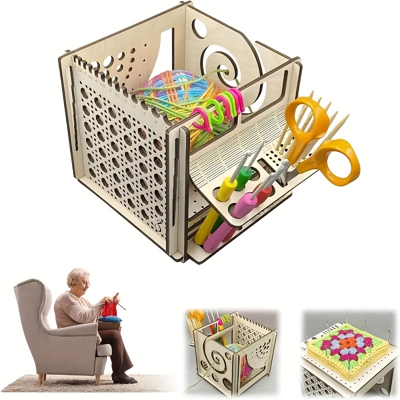 

Multifunctional Yarn Storage Organizer Box With 5 Compartments - Mixed Color, Knitting & Crochet Accessories Holder, Craft Supplies Caddy With Needles And Scissors Slots