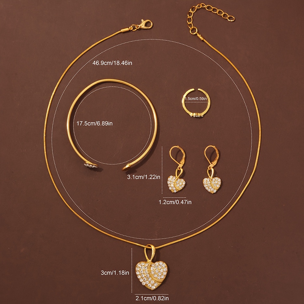 6pcs Elegant Women's Quartz Watch Set with Heart-Shaped Jewelry, Perfect Gift for Ladies, Non-Adjustable Alloy Strap, Classic Bar Markers Round Dial, Ideal Gift for Sisters and Mothers, Suitable for Ramadan or Casual Attire, No Packaging Box Included, Middle East Special Edition