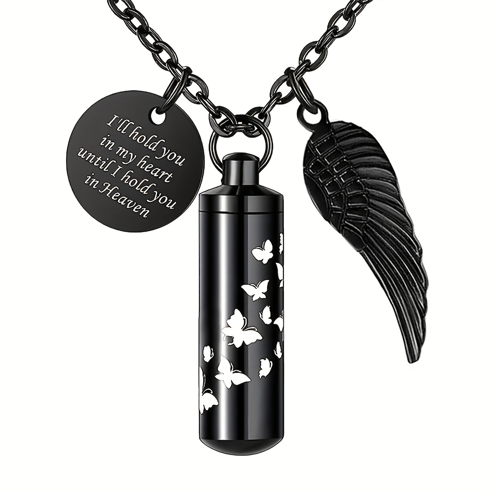 Cylinder Necklace for Ashes with Butterflies Pendant