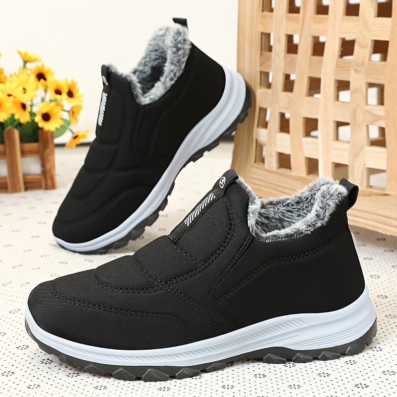 winter mens large size outdoor short boots fleece lined warm non slip pvc sole round toe design black casual hiking shoes suitable for all   Product details 2
