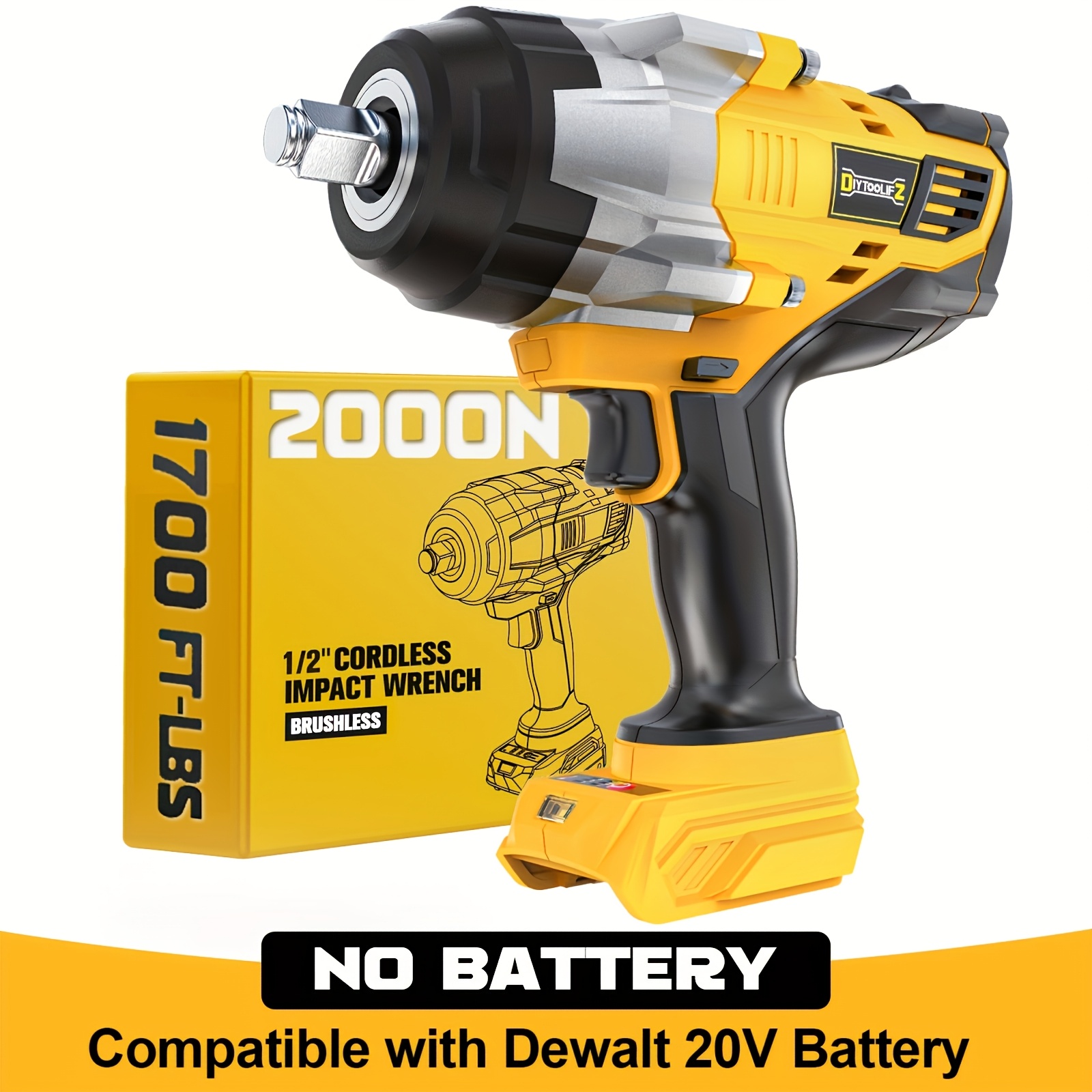TEMU Diytoolifz 1/2 Inch Impact Wrench, 1400 Ft-lbs (2000 Nm) High Torque Brushless Impact Gun, Compatible With 20v Battery, 4 & Led Light, Electric