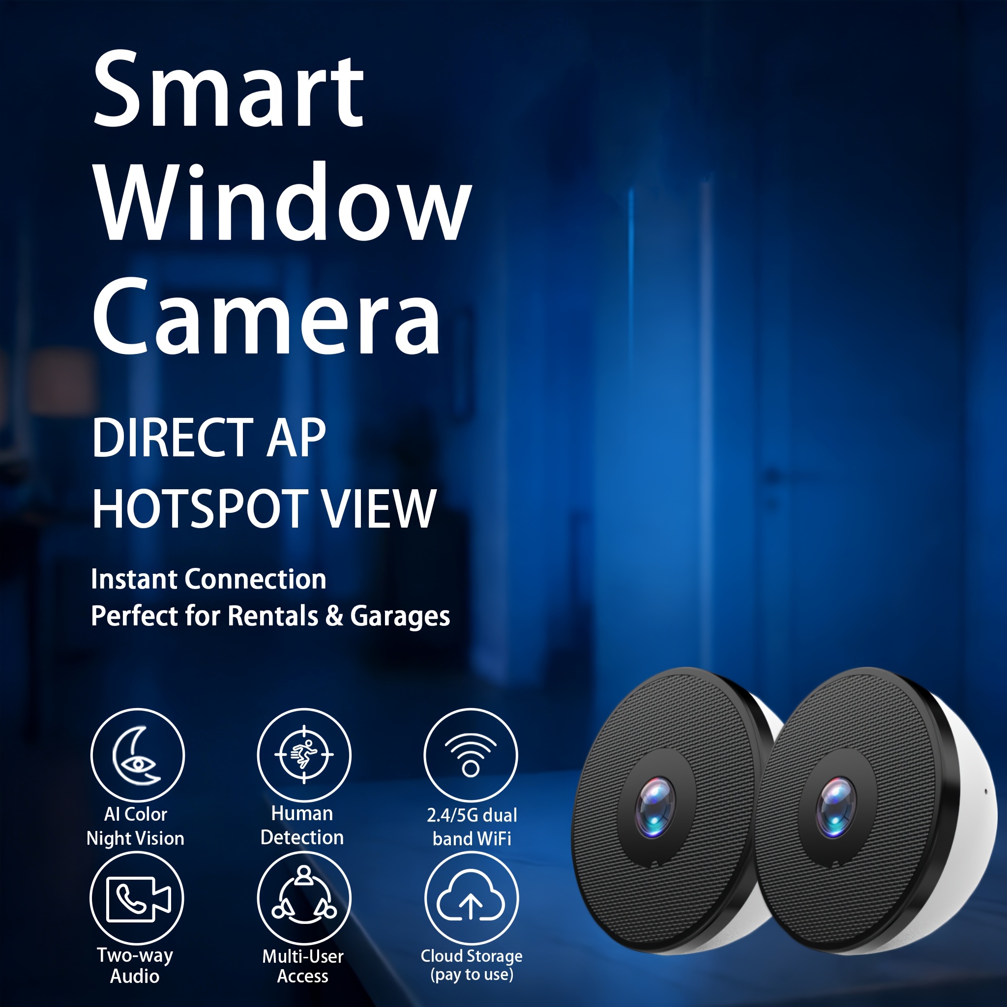 TEMU Lot de 2 caméras de sécurité intelligentes d'intérieur 4MP avec vision en couleur, caméra de fenêtre fil WiFi6 pour surveillance, détection de