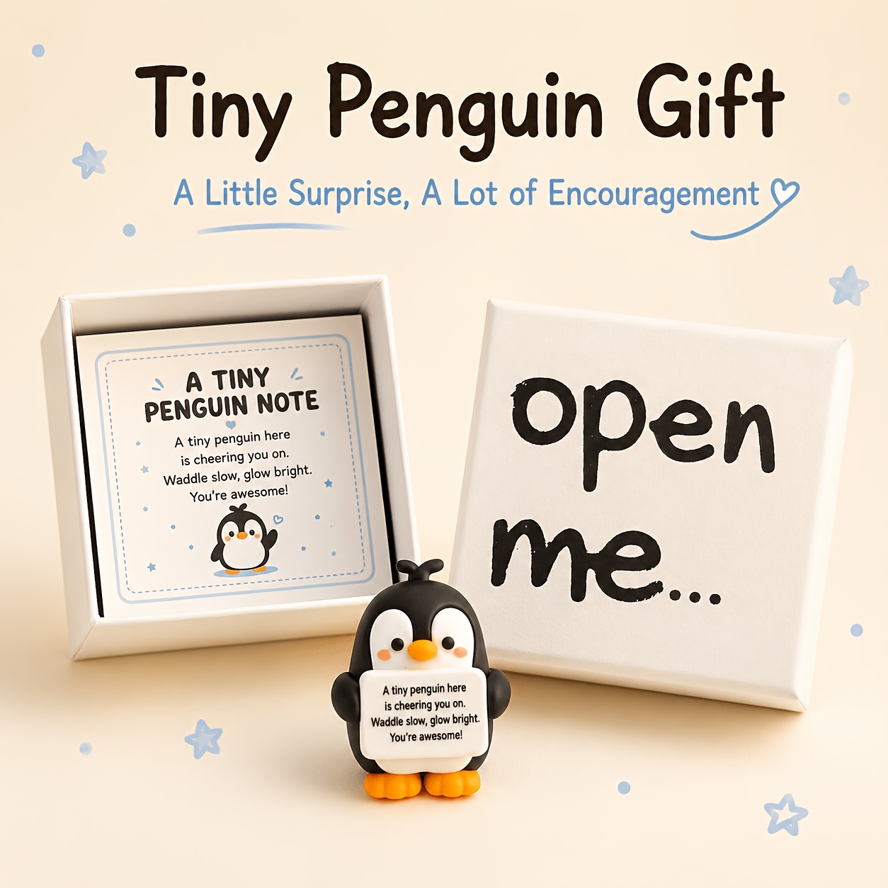 TEMU Mini Penguin Encouragement , English Card With Cute Penguin Figurine, Companion Gift For , , And Colleagues, Suitable For Birthdays, Graduation,