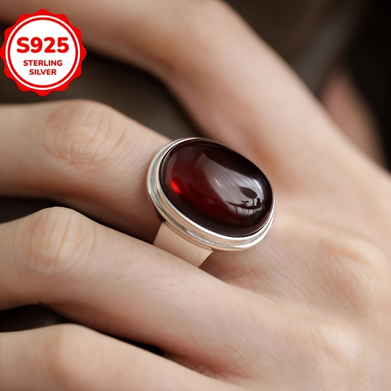 TEMU Bague ouverte tendance 925 hypoallergénique vintage avec motif œuf et synthétique rouge, design élégant et , compatible avec toutes les tenues,