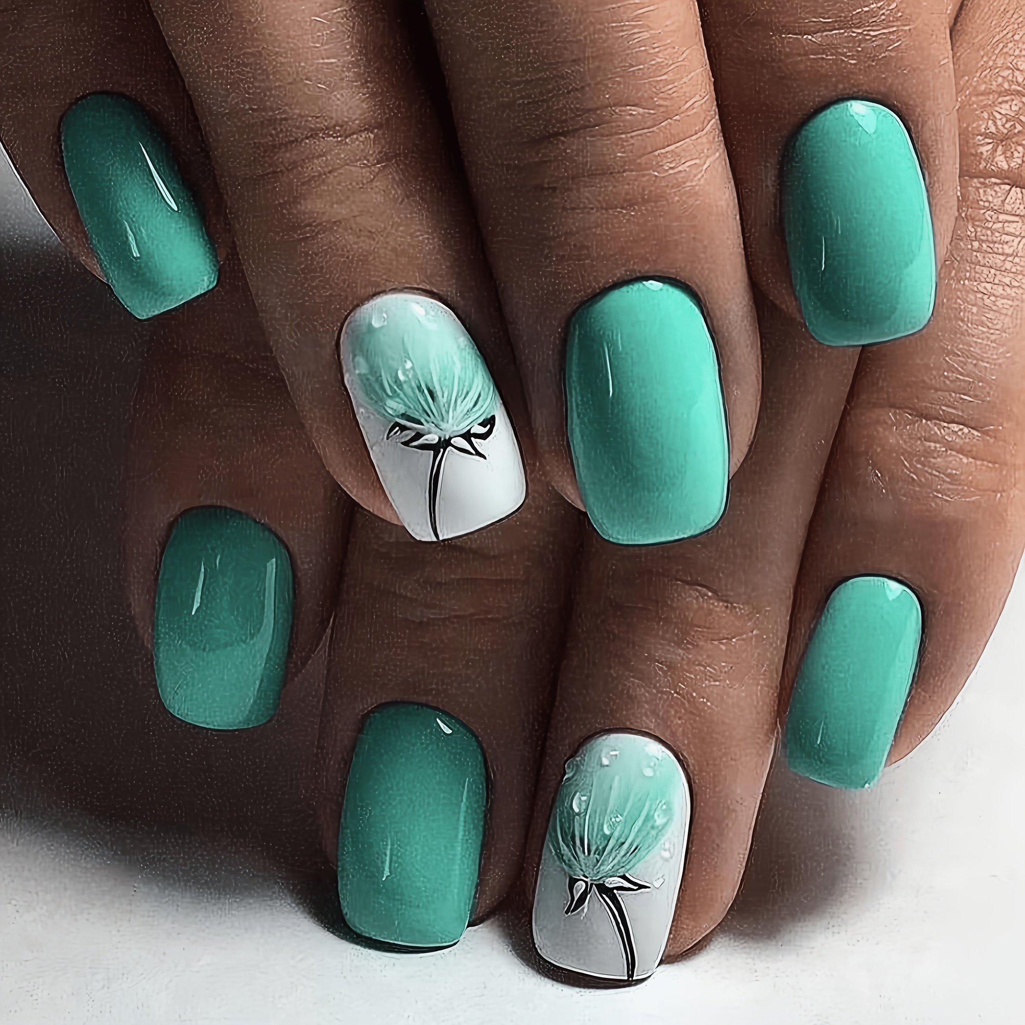 TEMU Mint -painted Suitable For Press-on Nails - Short Square Fake Nails With Dandelion, Glossy & Tips, Spring Summer For - Application