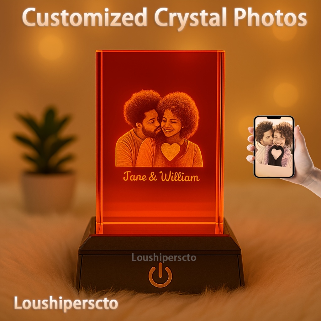 3D LED Custom Crystal Photo Night Light, Unique Gift