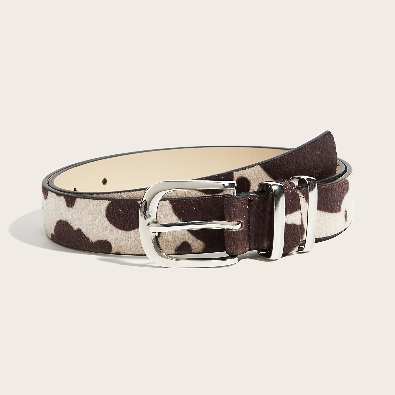 TEMU 1 Men's Black And White Spotted -prong Buckle Belt, Suitable For Pairing With Trousers, Casual Wear, Jackets, Streetwear Accessories, Formal