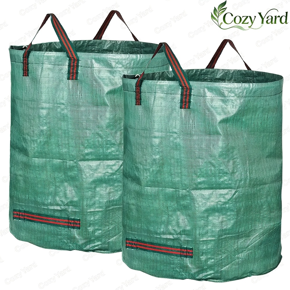 2pcs Extra-large Garden Waste Bag, Heavy-duty Leaf Bag With 4 Handles - Foldable, For Leaves, Branches, Grass, Lawn Care, Garden Cleaning, Outdoor Waste Storage