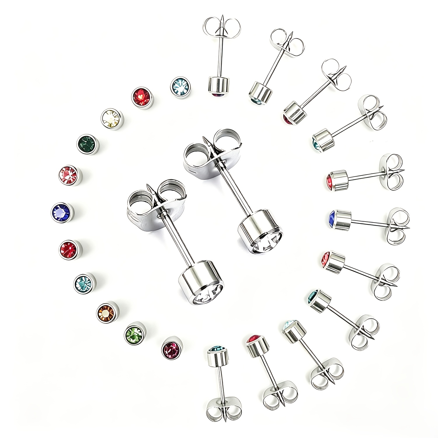 TEMU 12 Paires de Clous de Perçage d'Oreille, Boucles d'Oreilles de Perçage pour Pistolets de Perçage d'Oreille, Clous d'Oreilles en Acier Inoxydable