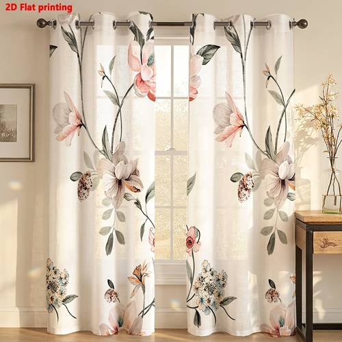 2d flat 2pcs panels semi sheer window curtains suitable for living room bedroom study hook with hook rings floral watercolor panels machine washable panels for door panel modern minimalist blinds 2d flat