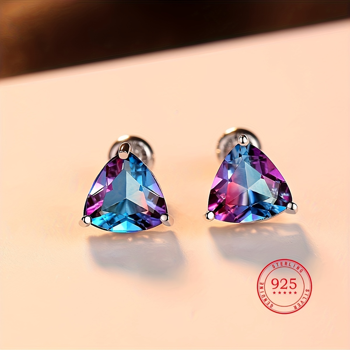 

925 Sterling Silver Rainbow Stone Stud Earrings For Women