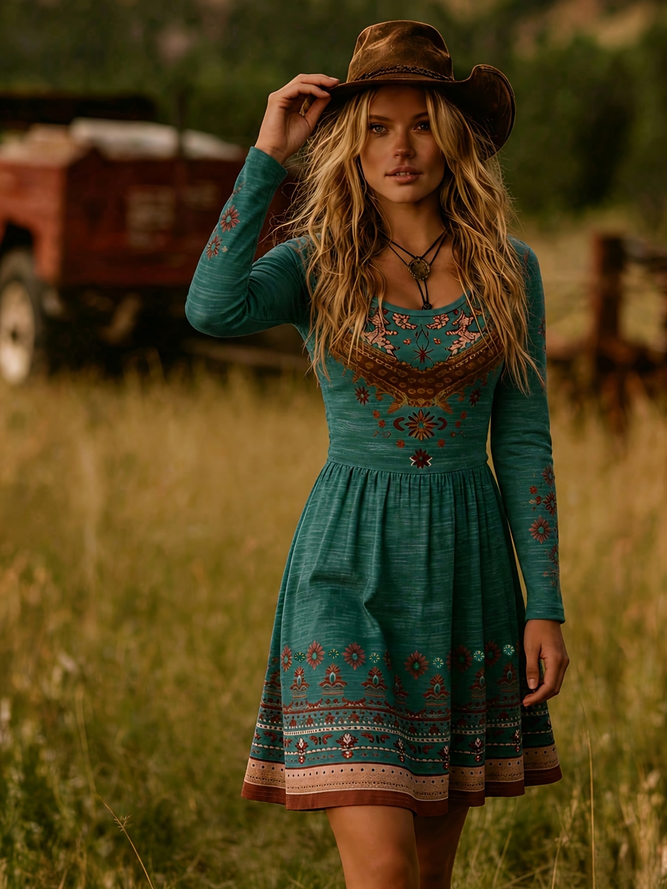 bohemian cowgirl dress dresses sold on Temu United States 30 in / 76