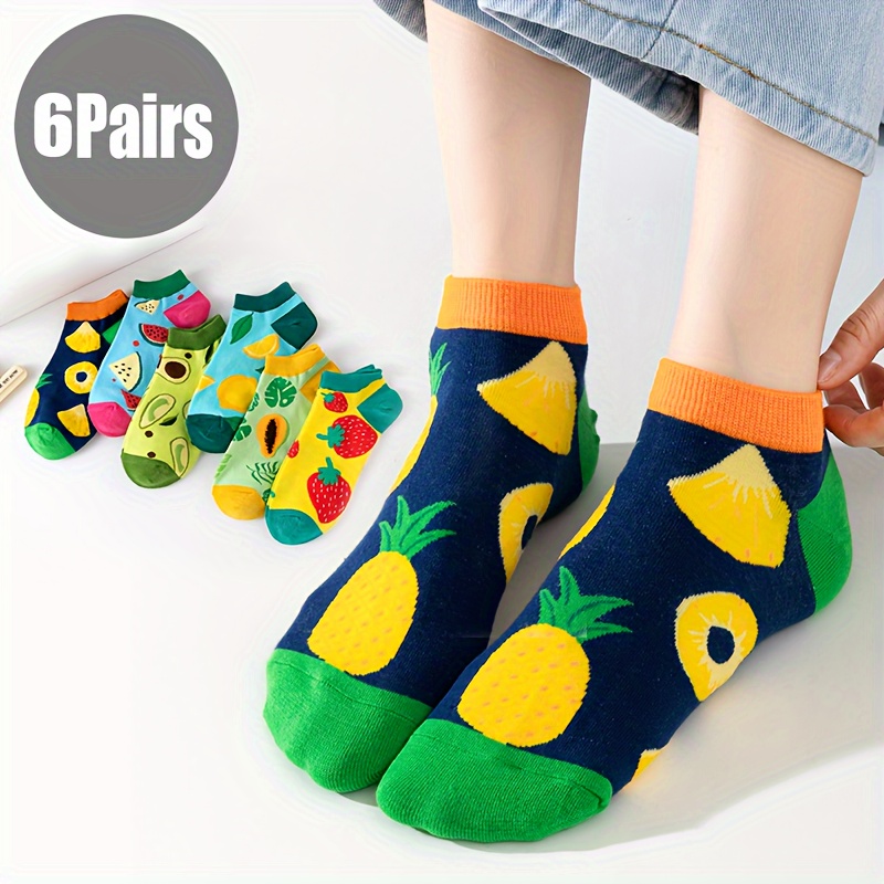 

6 Pairs Novelty Fruit Socks, Soft & Breathable Ankle Socks, Women's Stockings & Hosiery