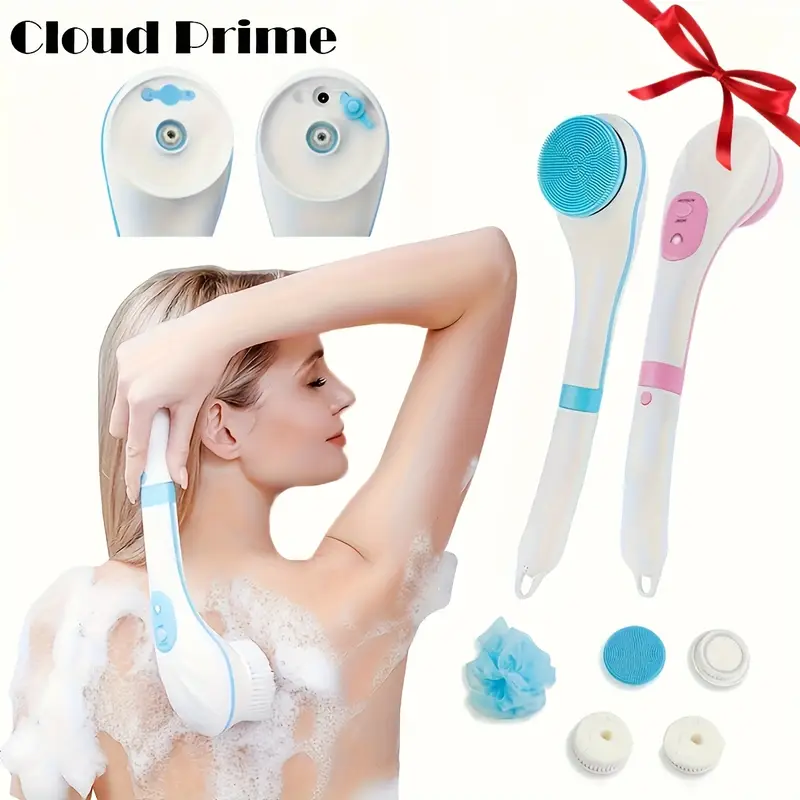 1pc fully automatic electric shower brush with five brush heads handheld massage body brush lazy back scrubber back with long handle formaldehyde free spa exfoliating scrub for back and full body cleansing Product details 1