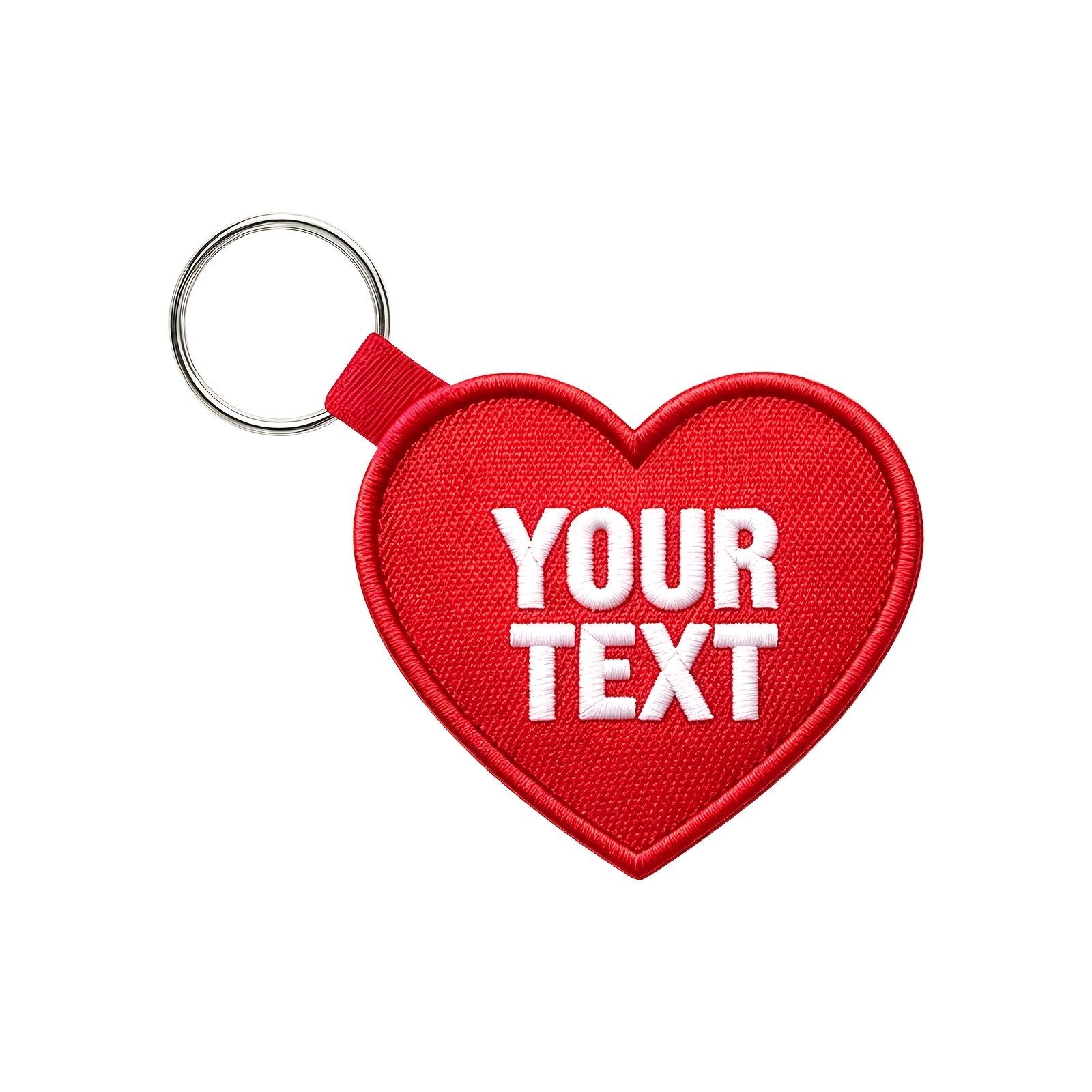 TEMU (customized) Heart-shaped Keychain Tag 1pc With Key Ring Double-sided Embroidered Luggage Tag Multiple Colors High Quality Keychain Tag Luggage