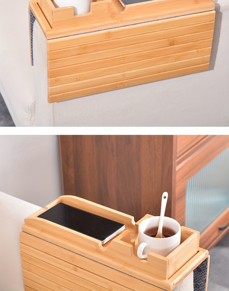 A convenient sofa cup holder. The sofa armrest tray is foldable and can hold drinks, mobile phones, remote controls, and store snacks. details 2