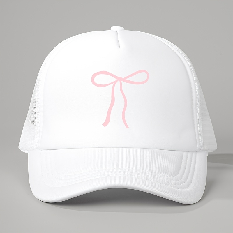 TEMU A Printed Bow Cap In , A Unisex Trucker Hat Breathable And Adjustable, Perfect For Golf. This Stylish Summer Sun Hat Features A Curved Brim And