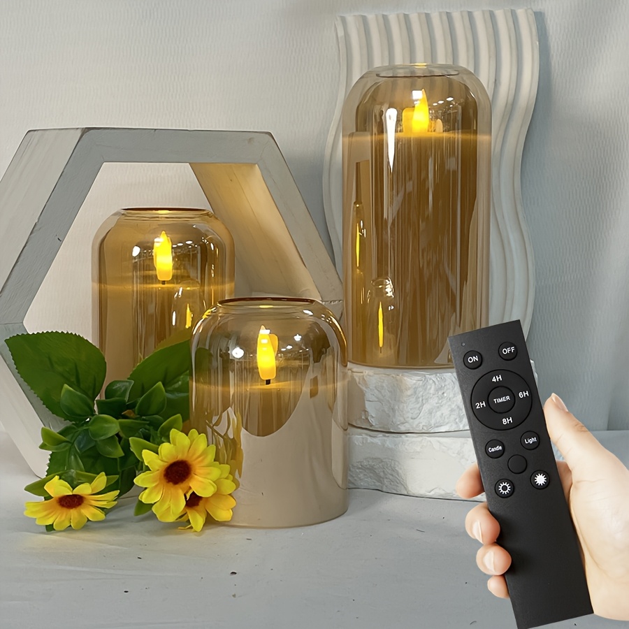 E-shop Valentinstag Goldene Acryl Flammenlose Kerzen, Batteriebetriebene Kerzen (Batterien Nicht Enthalten), Flackernde LED Säulenkerzen mit