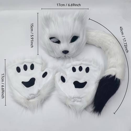 4pcs soft fox costume dress up suit with mask paws adjustable tail full fox outfit for cosplay themed parties renaissance role play mask suitable for halloween larp dress up