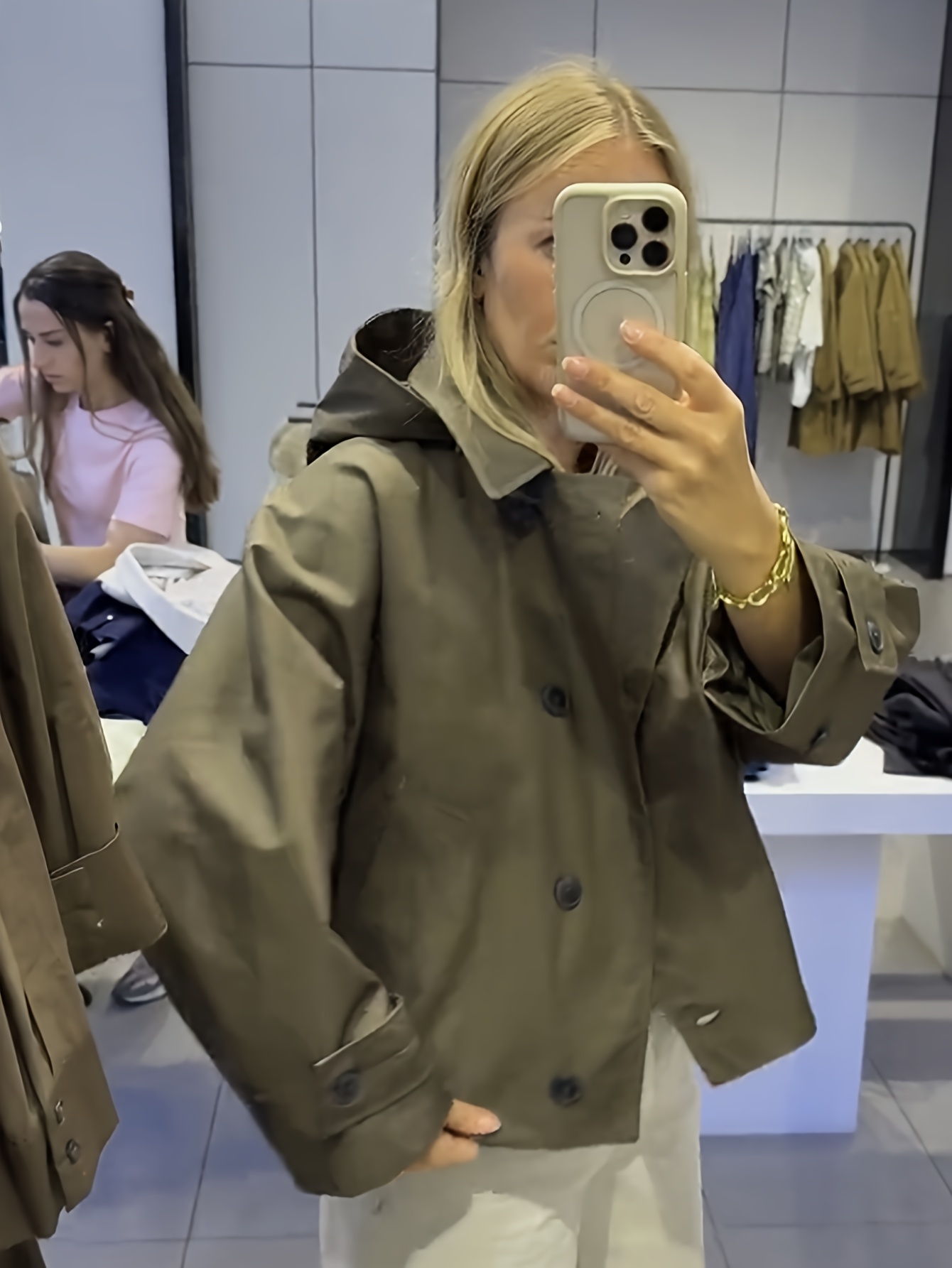 womens military   jacket with hood short trench coat batwing sleeves single breasted lapel loose   fit casual outerwear for spring autumn solid color zipper closure street  