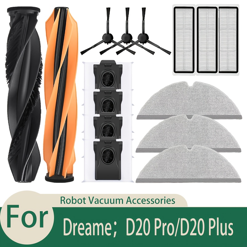 TEMU Compatible For D20 Pro/d20 Plus Robot Vacuum And Mop Replacement Parts - Heavy-duty Main Brush, Side Brushes, Hepa Filters & Disposable Mop