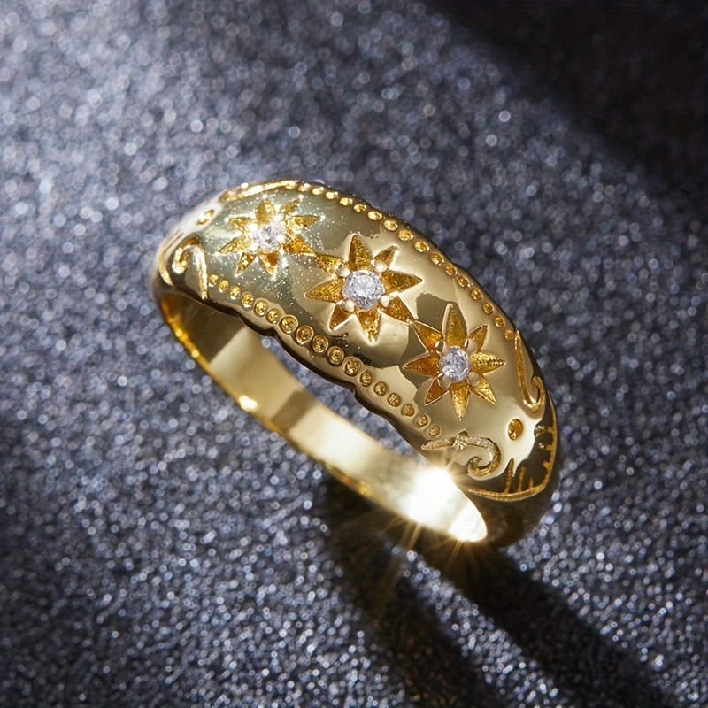 

Vintage, Elegant, Fashionable, Personalized Golden Ring, Exquisitely Carved 3 Sun Energy Rings, Jewelry