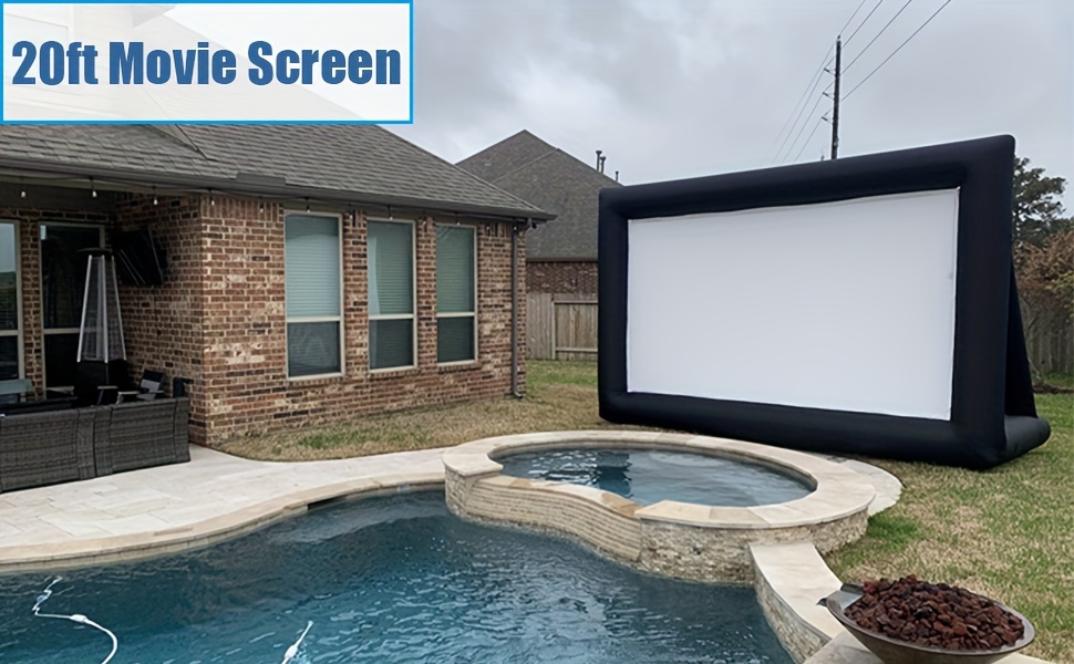 20 feet outdoor projector screen supports front and rear projection includes air blower tie downs and storage bag portable inflatable projector screen details 0