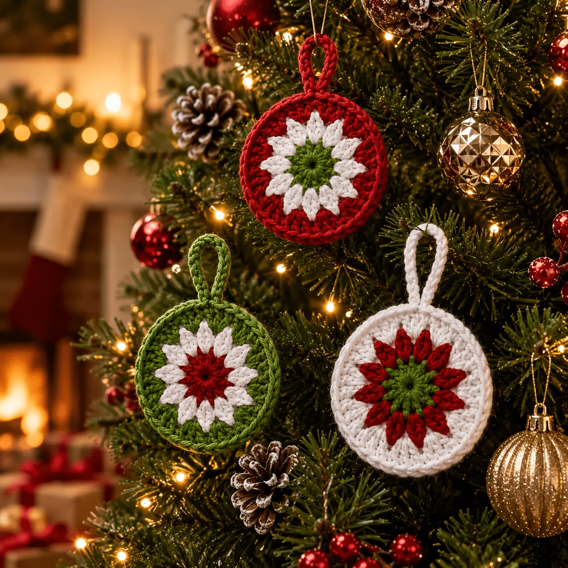 TEMU Ensemble de 3 ornements de Noël à au crochet - Breloques de sac, cadeaux de fête d'année, décoration de Noël
